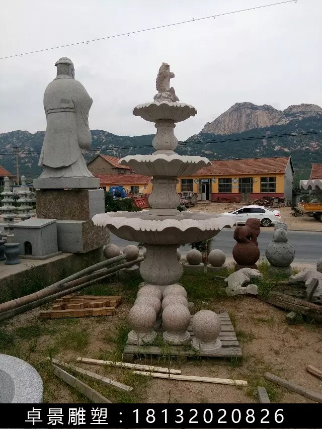 噴泉石雕，三層石噴泉