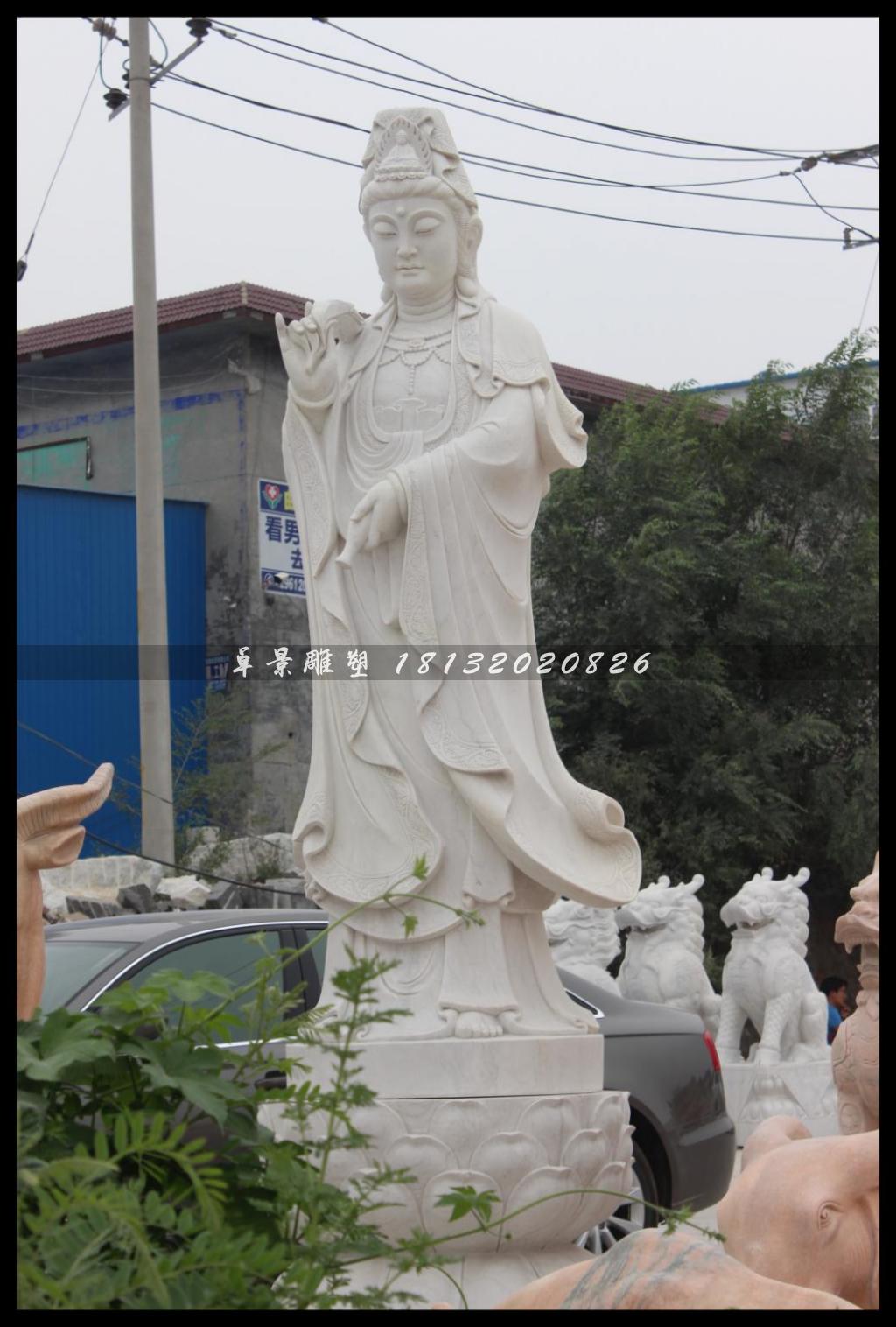 觀音菩薩石雕，漢白玉觀音菩薩雕塑