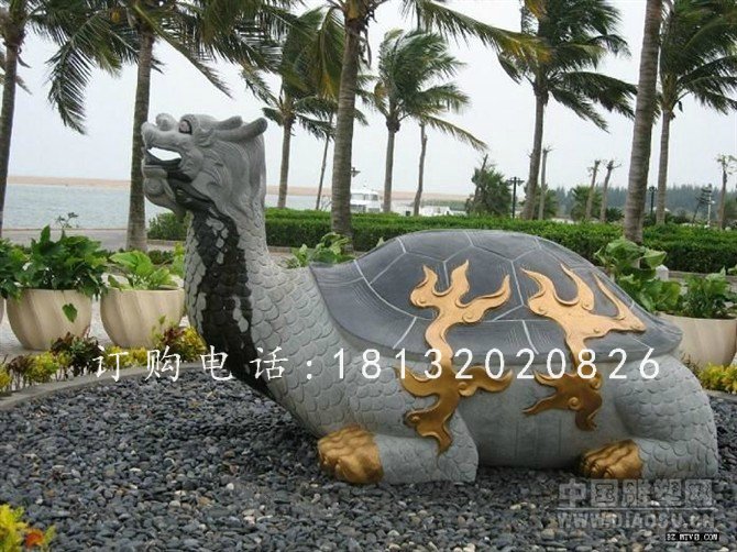 大理石龍龜?shù)袼?，古代神獸石雕