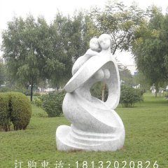 抽象人物石雕，景觀母子雕塑