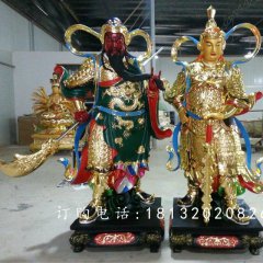 玻璃鋼貼金關(guān)公雕塑，玻璃鋼貼金韋陀雕塑