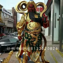 玻璃鋼紅臉關(guān)公雕塑，貼金人物雕塑