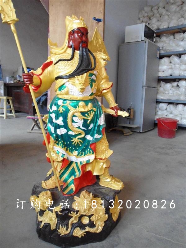 持刀關(guān)公雕塑，玻璃鋼彩繪關(guān)公雕塑