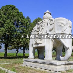 大理石大象雕塑，象馱寶瓶石雕