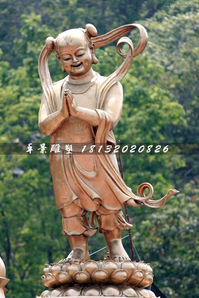 善財(cái)童子銅雕，寺廟善財(cái)童子銅雕