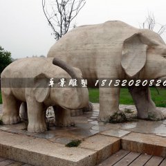 母子象石雕，公園動(dòng)物石雕