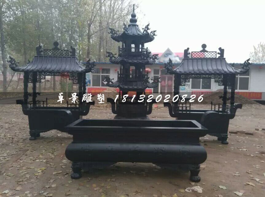 香爐銅雕，寺廟銅香爐 (1)