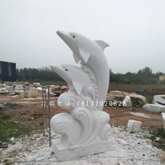 海豚戲水石雕，漢白玉海豚