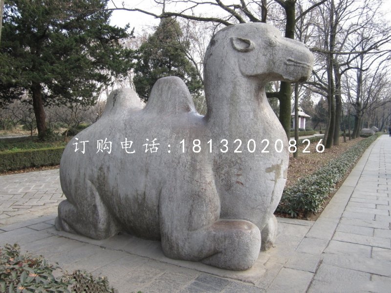 臥著的駱駝雕塑，公園動物石雕