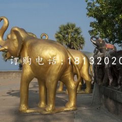 玻璃鋼金色大象，廣場動物雕塑