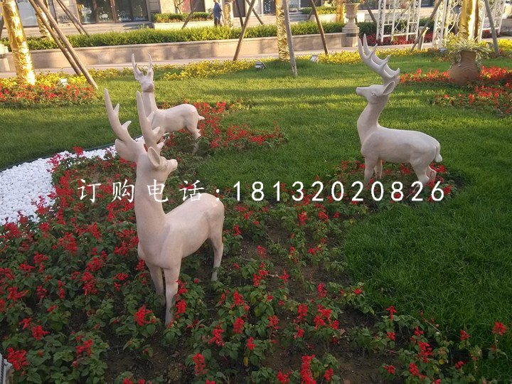 公園小鹿石雕，動物雕塑