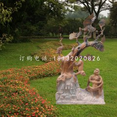 松鶴延年石雕，晚霞紅景觀石雕