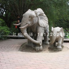 母子大象雕塑，公園石雕動物