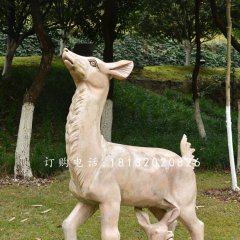 晚霞紅母子小鹿公園動物石雕