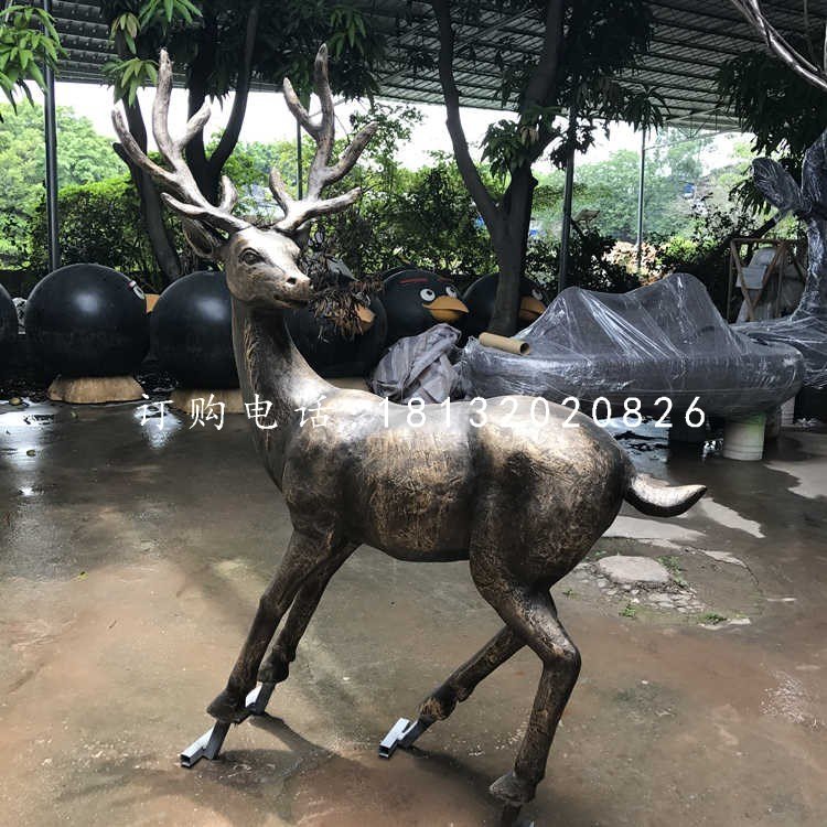 仿銅小鹿雕塑公園玻璃鋼動(dòng)物雕塑