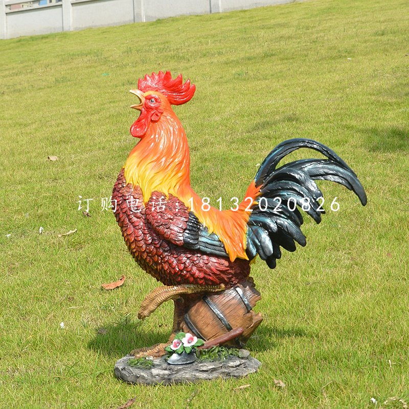 玻璃鋼彩繪仿真公雞，動物雕塑，公園景觀雕塑