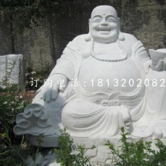 漢白玉拿元寶的彌勒佛，寺廟佛像石雕