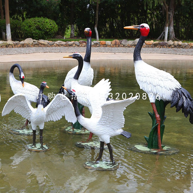 玻璃鋼仿真仙鶴，動(dòng)物雕塑，公園景觀雕塑 (4).jpg