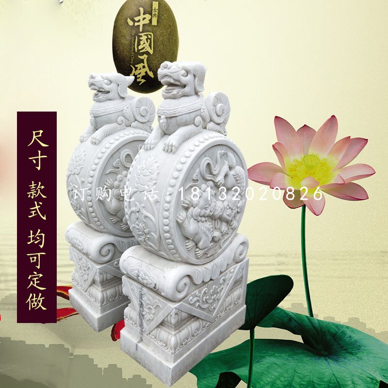 抱鼓石雕塑，漢白玉貔貅門墩.jpg