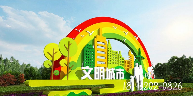 不銹鋼攜手共建文明城市主題雕塑1